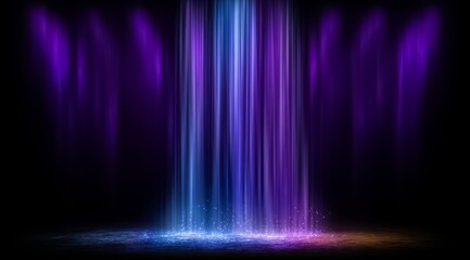 Purple and blue light show with a long purple stream. The light show is in a dark room