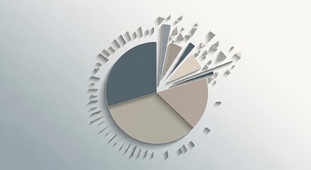 Abstract Pie Chart with Exploding Segments on Gradient Background.