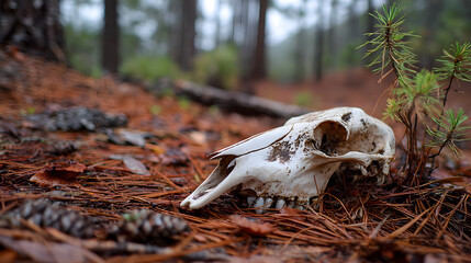 Obraz premium Animal skull in forest undergrowth