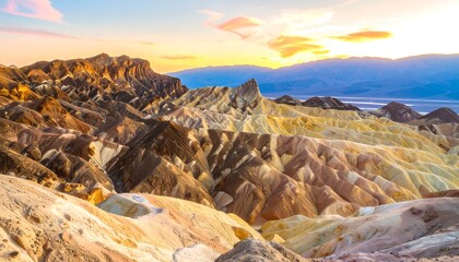 Panoramic view of colorful mountains at sunset