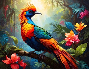 Obraz premium Vibrant bird in a lush jungle setting
