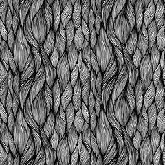 Hand drawn black and white seamless pattern with abstract flowing lines, organic textile texture and wavy motif, mixed media design for fabric, wallpaper, wrapping paper, fashion prints and decorative