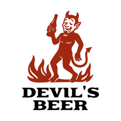 Vector logo illustration of a drunk devil for a beer bar