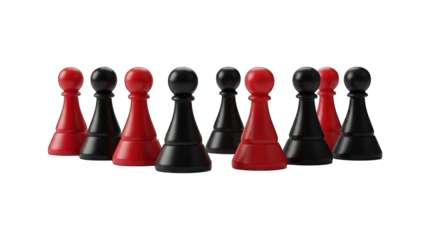 A row of red and black game pieces