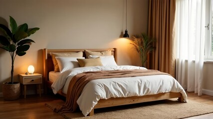 Cozy modern bedroom with natural light and minimalist decor creating a serene atmosphere for relaxation