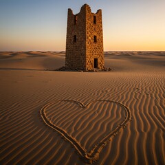 Desert tower with heart in sand