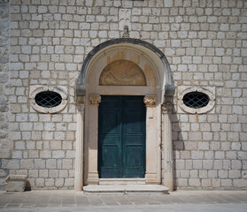 Cavtat, Croatia, 27th July 2025, Doorway to The Church of Our Lady of the Snows aka Gospa od Snijega