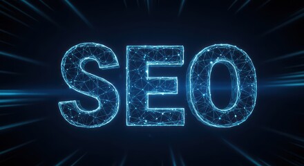 Digital SEO Icon: A futuristic digital composition highlighting the essence of search engine optimization (SEO), with a stylized text SEO embedded within a network of interconnected nodes and lines.
