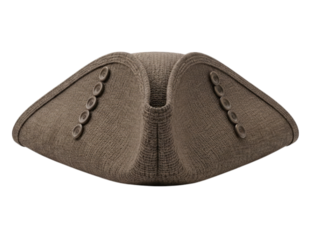 Beige cocked hat,  front view.  Textile,  classic style,  buttons