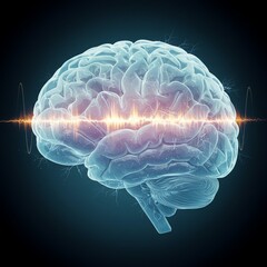 Human brain with neural activity and wave patterns