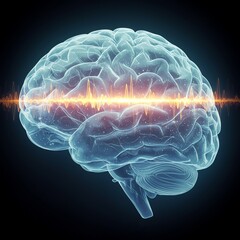 Human brain with neural network and sound waves
