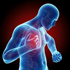 Man experiencing chest pain with arm discomfort