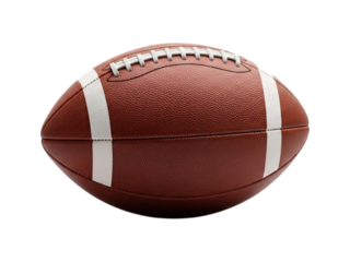 Close-up of a brown leather American football. Stitching visible