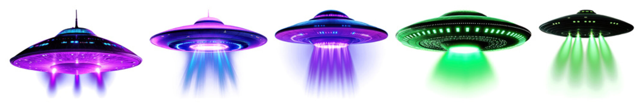 PNG Colorful futuristic UFO designs, element set on transparent background