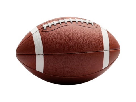 Close-up of a brown leather American football.  Stitching visible