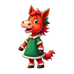 Cute cartoon baby horse in green dress - isolated, transparent background