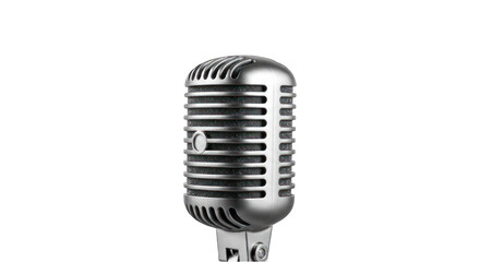 Fototapeta premium Close-up of a vintage-style microphone. Metallic silver grille, dark background