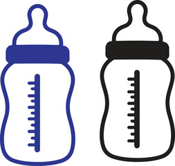 Fototapeta premium Blue and black baby feeding bottles with measurement markings baby bottle infant