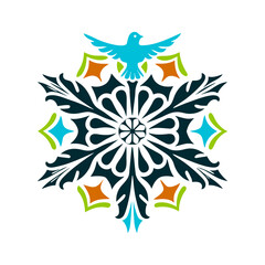 Stylized Dove Mandala, Peace and Harmony Symbol Christmas Rich burgundy stylised dove with wings spread in a circular mandala shape