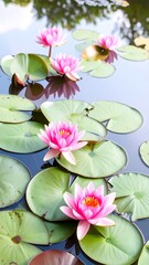 Pink water lilies on a pond