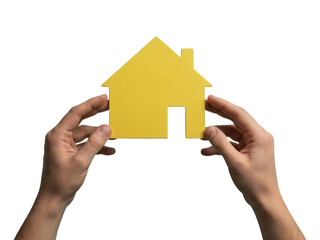 Hands hold a yellow house symbol