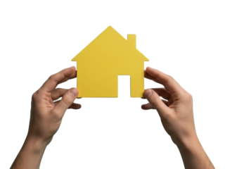 Hands hold a yellow house symbol