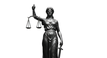 Obraz premium Lady Justice statue, grayscale, black background