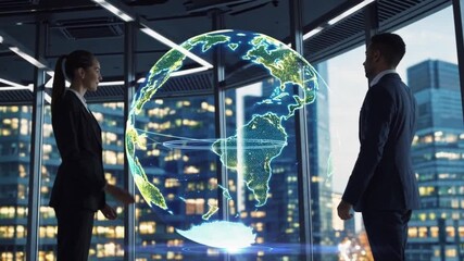 business partners shaking hands with digital globe, global connection, international collaboration - Powered by Adobe