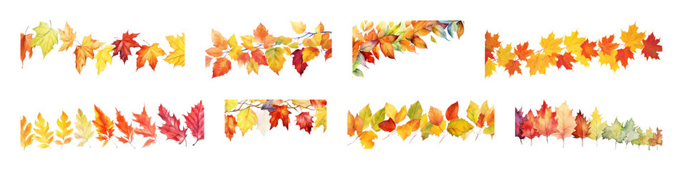 PNG Colorful autumn leaves borders, element set on transparent background