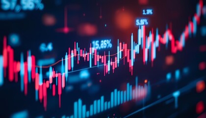 Financial stock market chart with data analysis and glowing graph lines