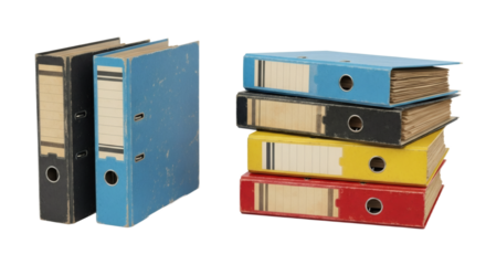 Vintage Archive Binders Worn Documents and Historical Bureaucracy. clipping path, Business concept, PNG, graphic resources.