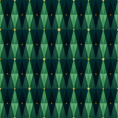 Christmas Tree Seamless Vector Pattern.  New Year Geometric Trees and Stars Concept for Wrapping paper, greeting card, poster, cover, header, card, decor.