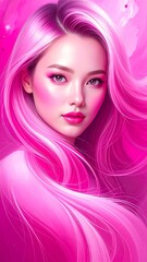Pink-haired girl portrait, vibrant colors