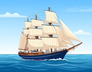 Sailing ship on blue ocean