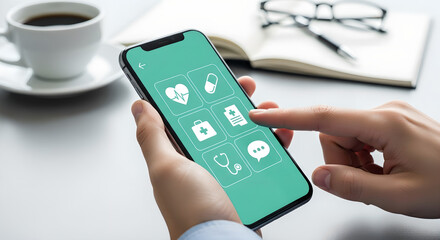 Digital Health Mobile App Smartphone Hand Holding Green Interface Screen
