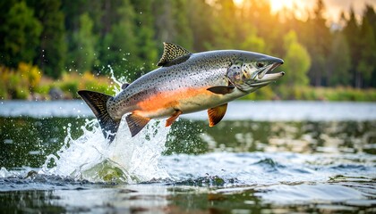 Salmon leaping in a river (1)