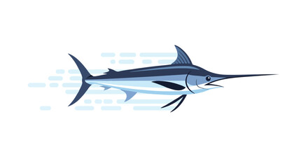 Fototapeta premium Stylized blue marlin illustration depicting marine wildlife and ocean themes with motion trails suggesting fast swimming in its habitat