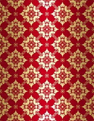 Gold floral pattern on red background