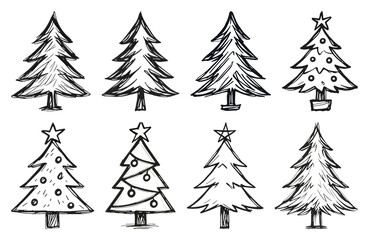 Obraz premium PNG Hand-drawn Christmas tree illustrations, element set on transparent background