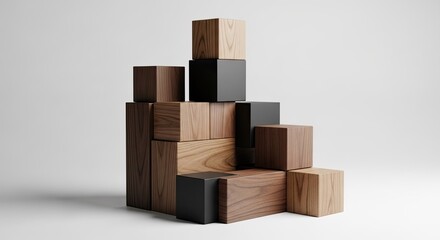 Obraz premium Modern Wooden Blocks Stacked in a Staircase Pattern.