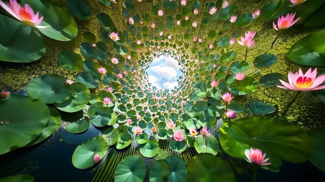 Lotus pond overhead view