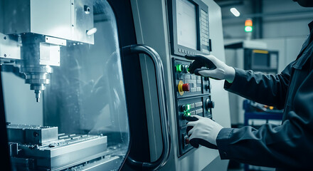 Skilled Technician Operating Advanced CNC Milling Machine in Modern Factory