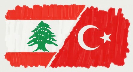 Friendship Flags: A symbolic and artistic representation of the flags, blending Lebanon and Turkey's patriotic emblem in a display of internationalism, depicting peace, alliance, and unity.