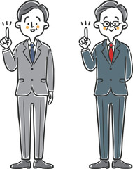 指差しをするビジネスマン中高年　全身　ベクター
