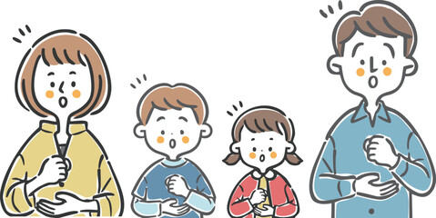 納得理解する若い家族　上半身　ベクター
