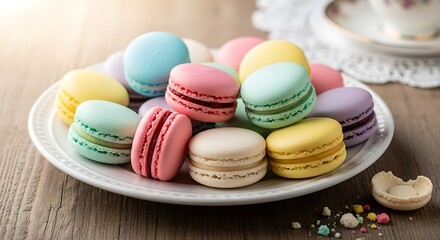 Fototapeta premium Colorful Macarons on White Plate.