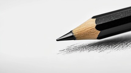 Close up of a sharpened pencil on white paper.