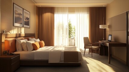 Interior of a hotel room, work area