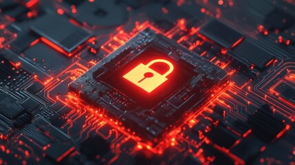 Cybersecurity Digital Lock on Circuit Board.