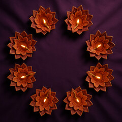Lotus-Shaped Diya Lamps Glowing in Perfect Harmony